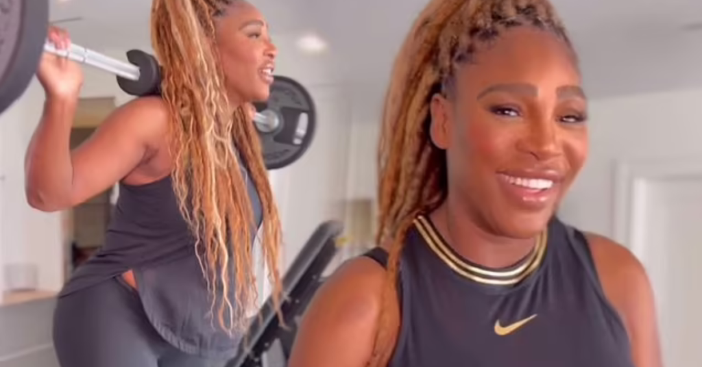 Serena Williams, 42, gets ‘back into the swing of things’ as she performs squats at the gym