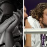 Paula Badosa reacts to boyfriend Stefanos Tsitsipas hilariously falling over while watching her Qatar Open 1R victory