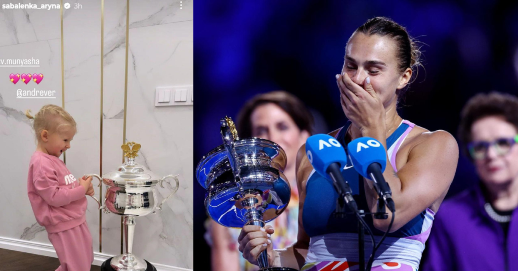 Aryna Sabalenka shares adorable picture of hitting partner’s daughter with her Australian Open trophy