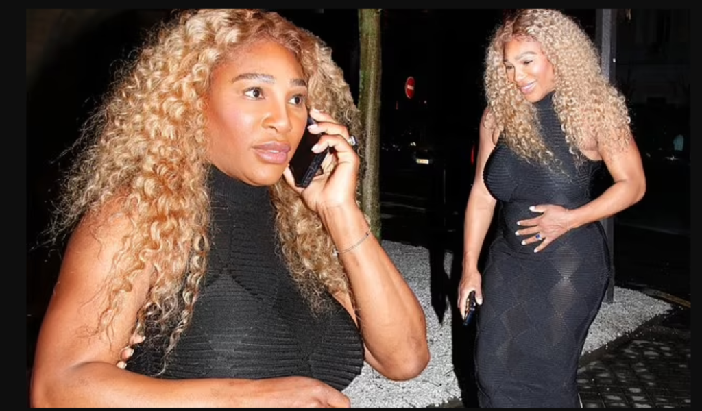 Serena Williams cuts a glamorous figure in black midi dress as she attends the Mert And Marcus party during Paris Fashion Week