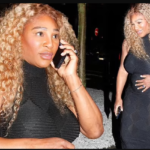 Serena Williams cuts a glamorous figure in black midi dress as she attends the Mert And Marcus party during Paris Fashion Week