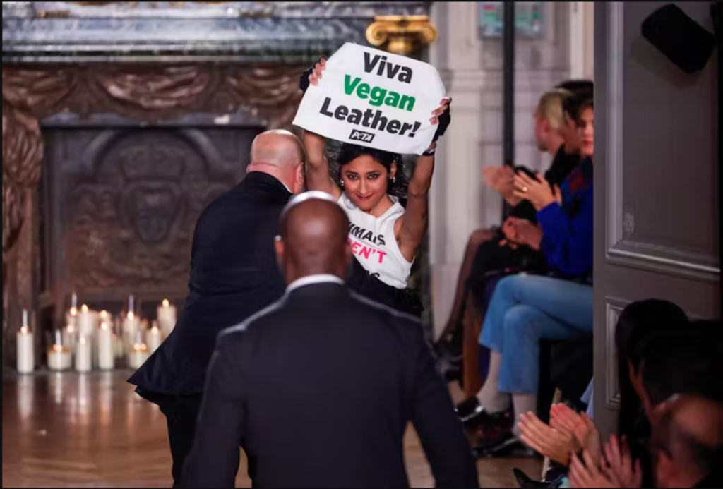 Peta protesters disrupt Victoria Beckham’s Paris fashion week show